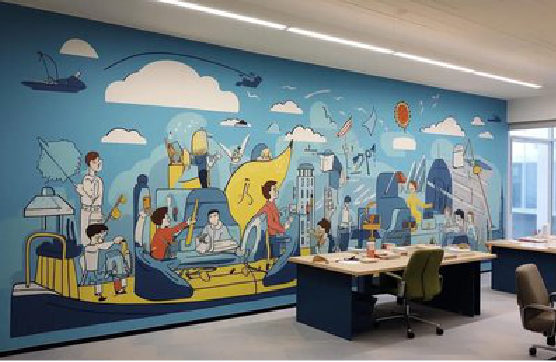 柞水办公室墙绘的特点。